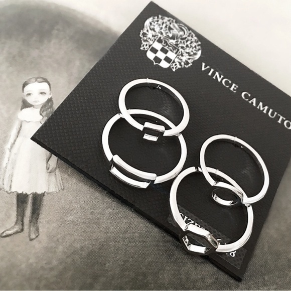 New NWT Rhodium Plated Vince Camuto Silver Geo Stacking Stack Ring Set - Picture 1 of 3